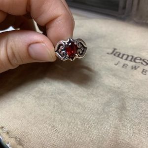 James Avery Size 7 scrolled heart garnet ring